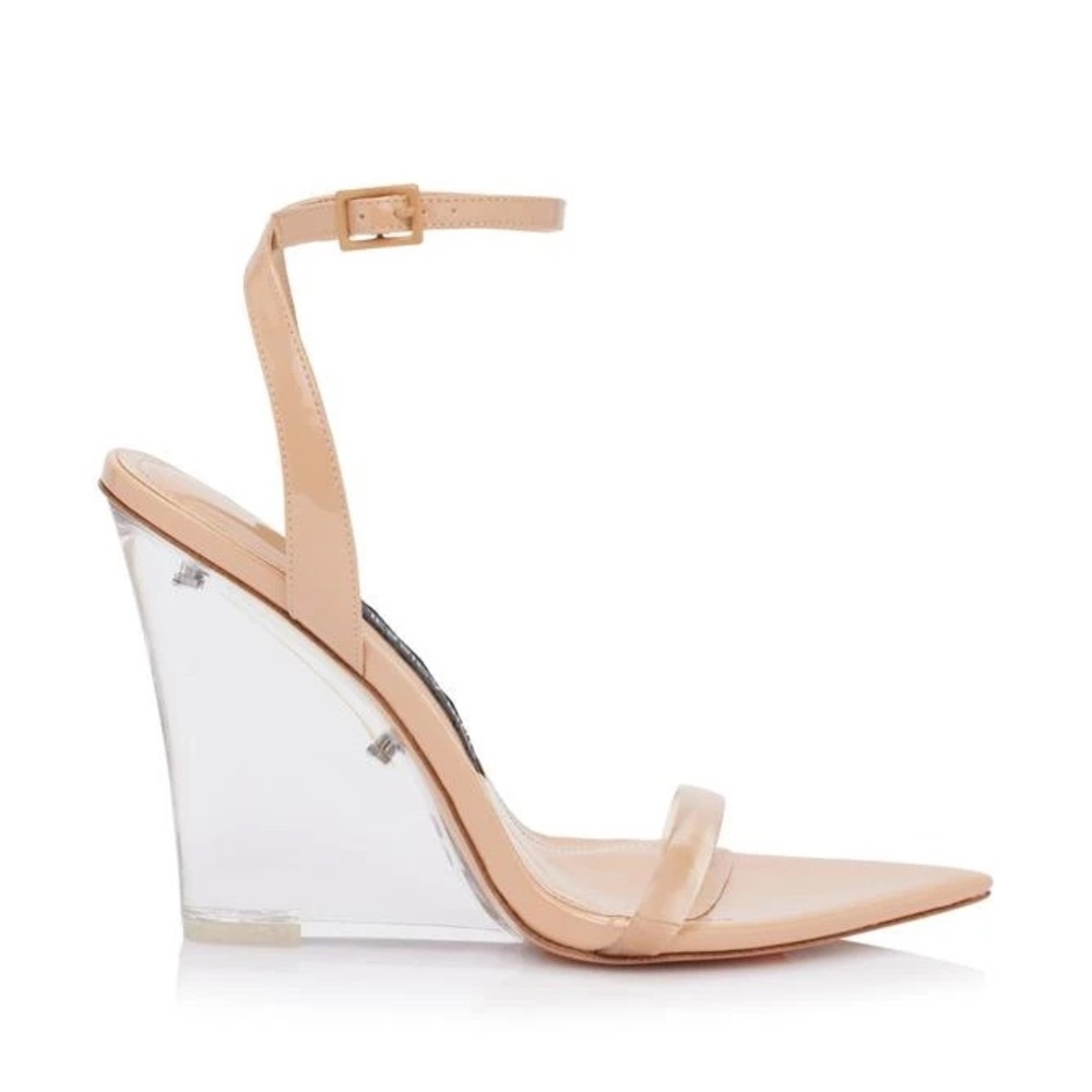 Jessica Rich Selena Tan Wedge Sandals with Transparent Heel nwob
